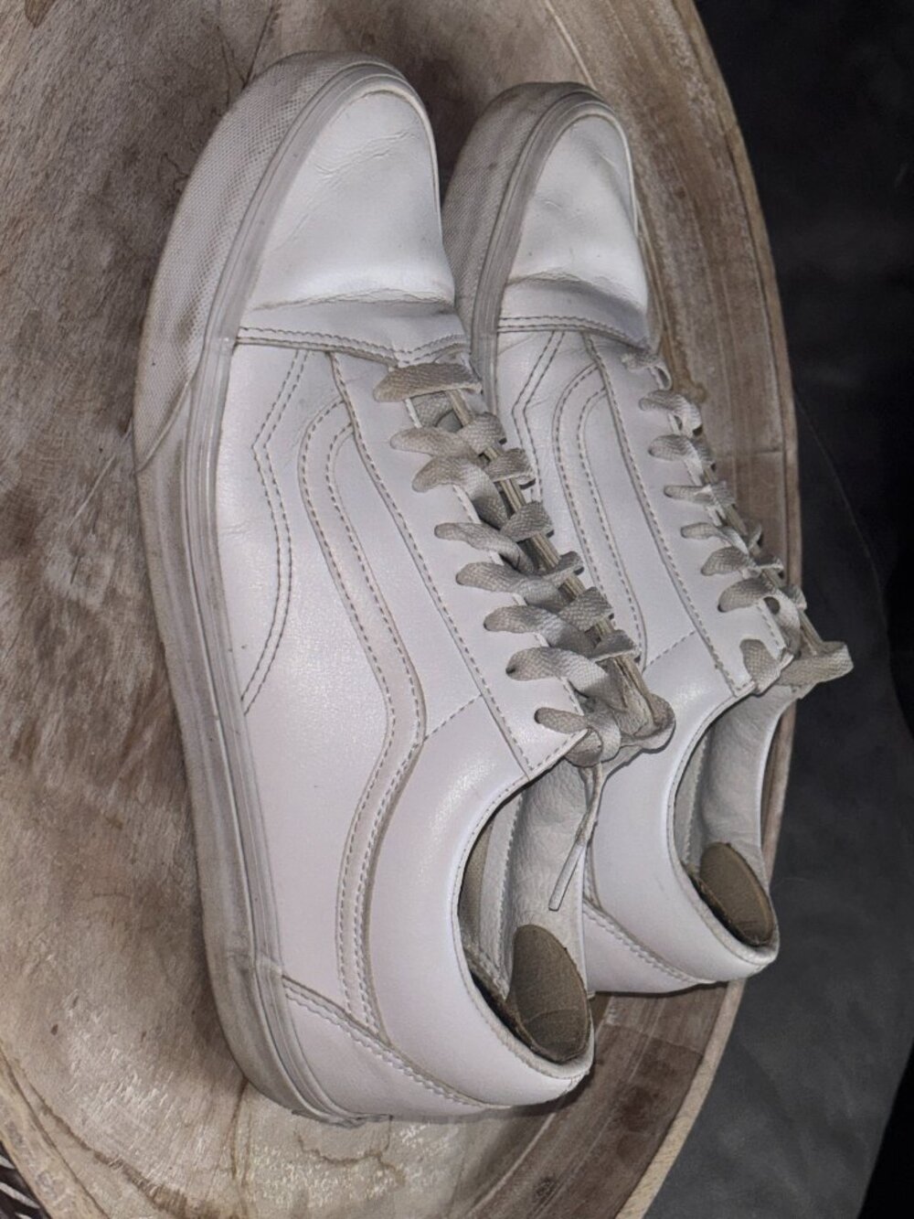 Vans Old Skool White Leather Sneakers – Men's Size 10 - Picture 2 of 8